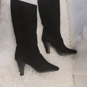 Vicini Knee High Black Suede 3"inch Heel Boots Size 37